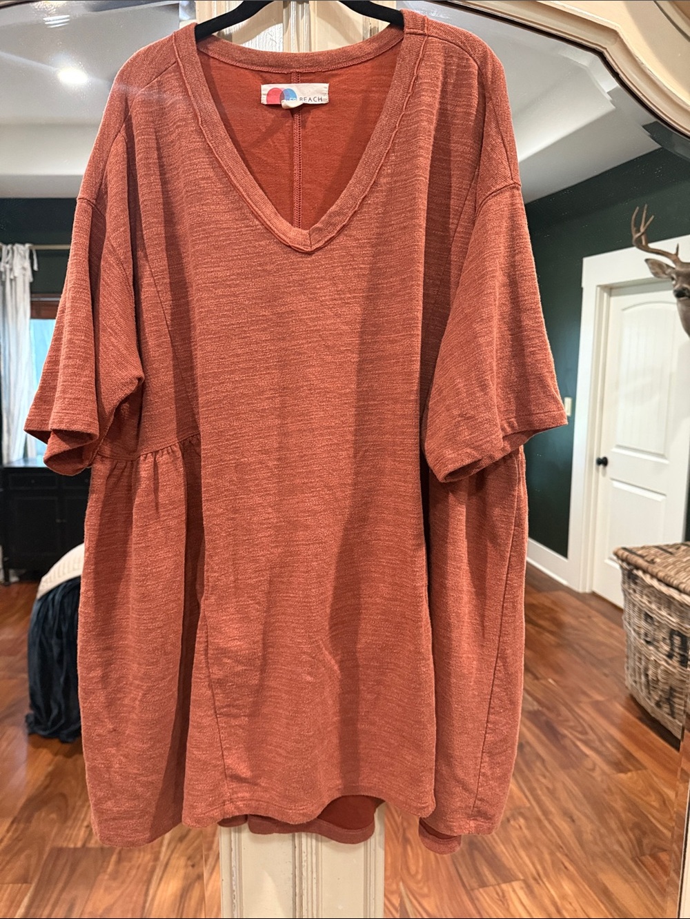 FREE PEOPLE Rust Short Sleeve V-Neck Tunic Dress